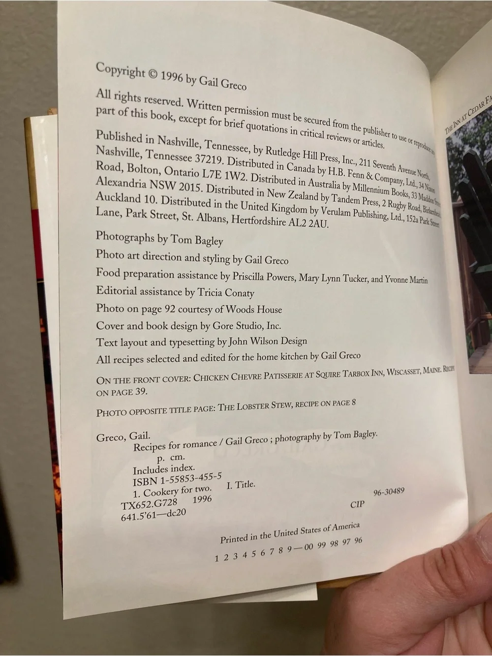Recipes for Romance Gail Greco Cookbook 1996 Bed & Breakfast Cottagecore
